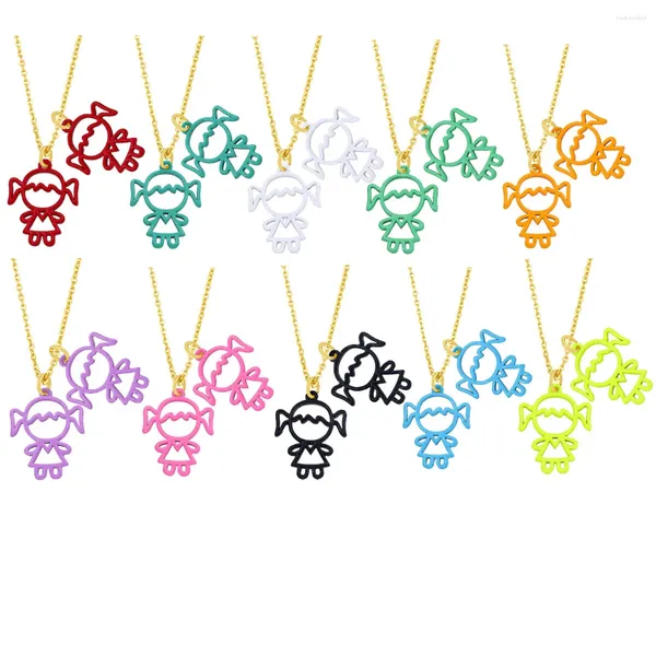 Pendentif Colliers Couleur Émail Mignon Filles Enfants Famille Beaux Bijoux Charme Cuivre Plaqué Or Court Clavicule Chaîne Couple Cadeaux