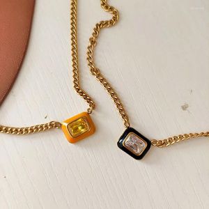 Pendentif Colliers Pierres précieuses colorées Rectangle Émail Acier inoxydable pour femmes Simple Bijoux élégants Délicat Bijou non terni