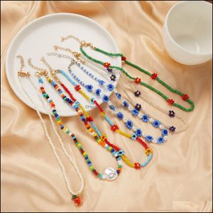 Hanger kettingen colorf boho eenvoudige zaad kralen streng ketting ketting dames bloem touw kralen korte sieraden strand chokers cadeau drop deli dhcjd