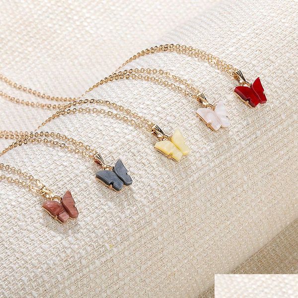 Collares pendientes Colorf Collar de mariposa Cadenas de oro para mujeres Temperamento simple Resina Piedra Druzy Joyería Regalos Venta al por mayor Gota Dhl8Z