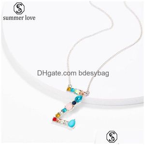 Pendentif Colliers Colorf Charm Sier Collier Strass Initiale 26 Lettre Couple Nom Saint Valentin Cadeau Wholesalez Drop Delivery J Dhnac