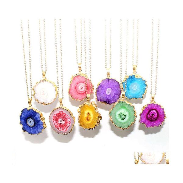 Pendentif Colliers Colorf Cristal Fleur Pierre Tranché Collier Plaqué Or Pendentifs Pour Femmes Mem Mjfashion Drop Delivery Bijoux Dhmeb