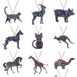 Collares colgantes Colorf Doble Lado Acrílico Impresión Gato Perro Dragón Caballo Camello Colgante Collar Para Mujeres Traje Suéter Cadena Mano Dhcxb