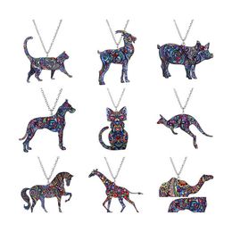 Pendentif Colliers Colorf Double Face Acrylique Impression Chat Chien Dragon Cheval Chameau Collier Pour Femmes Costume Chandail Chaîne À La Main A Dhnbu