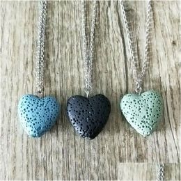 Pendentif Colliers Colorf Coeur Pierre De Lave Collier Diy Arom Diffuseur D'huile Essentielle Collier De Chaîne En Acier Inoxydable Pour Les Femmes Bijoux Dr Dh5Jv