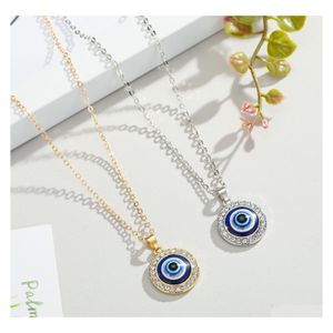 Pendentif Colliers Colorf Cristal Turc Evil Blue Eyes Collier Or Sier Couleur 14Mm Géométrique Circar Coin Clavicule Chanceux Protectio Dhdsm