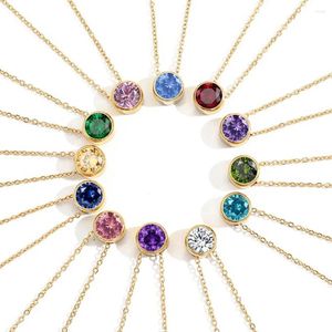 Colliers pendants colorés 12 pierre de naissance pour les femmes Share Crystal Gol Color Chain Choker sur le cou Bijoux Gift Bielry 2023