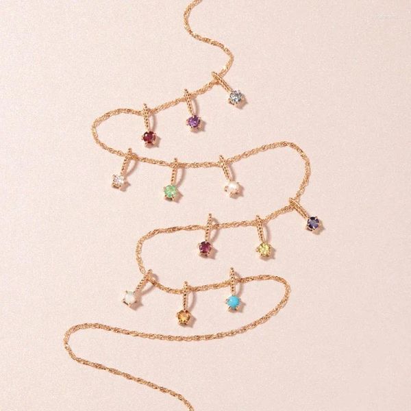 Colliers pendants colorés 12 Persones de naissance Collier zircon pour les femmes Gift de fête d'anniversaire de la chaîne de la clavicule en acier inoxydable