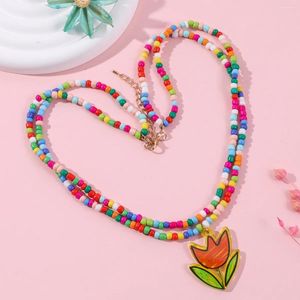 Collares colgantes Cuentas coloridas Flor acrílica Collar de múltiples capas para niños Joyería linda Encantos Regalo al por mayor