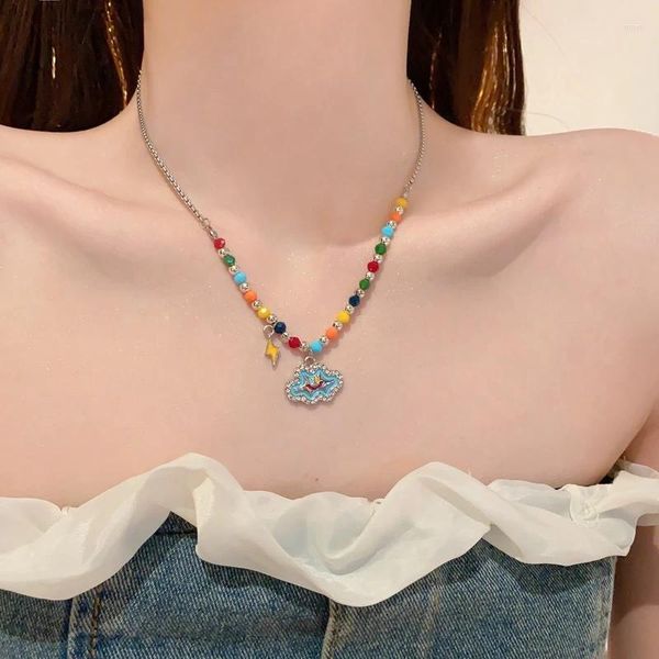 Colliers pendentif perles colorées collier nuage mignon chaînes de clavicule avancées doux collier cool bijoux femmes