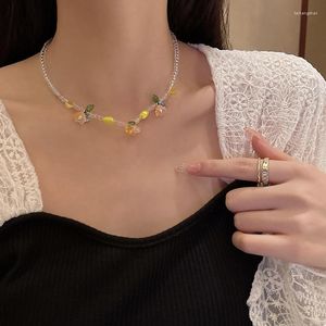 Colliers pendentif collier de perles de cristal coloré pour femmes chaînes de cou Boho tour de cou géométrique carré bijoux accessoires d'été