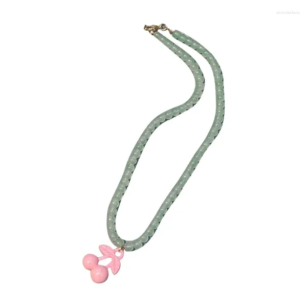 Pendentif Colliers Collier de perles de verre coloré pour femmes Chaîne de clavicule de cerise unique
