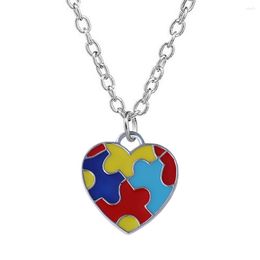 Hanger Kettingen Kleurrijk Hart Puzzel Autisme Combinatie Ketting Emaille Ambachtelijke Sieraden Maatwerk