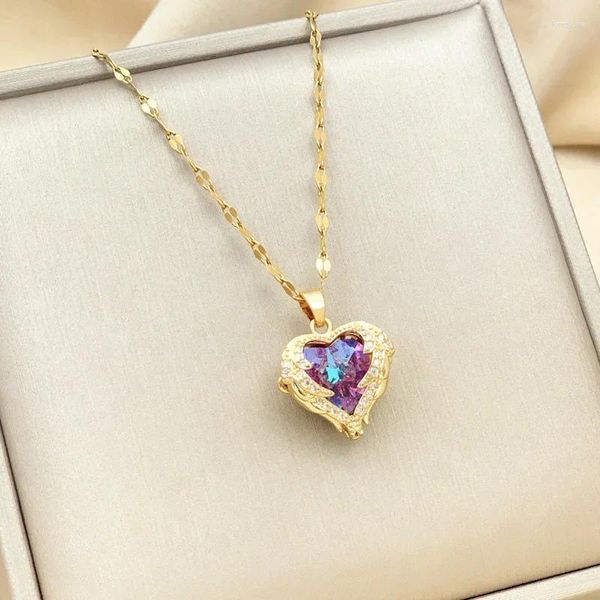 Pendentif Colliers Coeur coloré Collier en acier titane pour femmes coréenne petite amie collier chaîne bijoux usine en gros