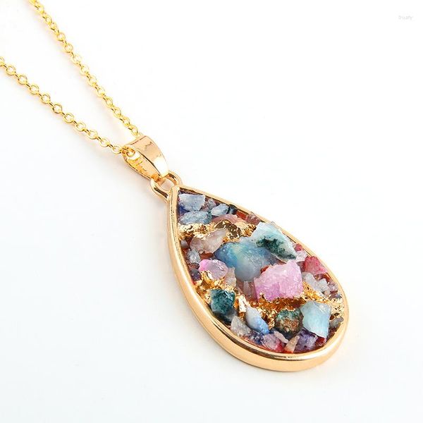 Pendentif Colliers Coloré Pendule Reiki Chakra Drusy Pierre Naturelle Cristal Collier Druzy Suspension WomenPendant