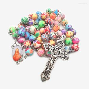 Pendentif Colliers Perles En Argile Polymère Coloré Collier Croix Chapelet Vintage Bijoux Religieux