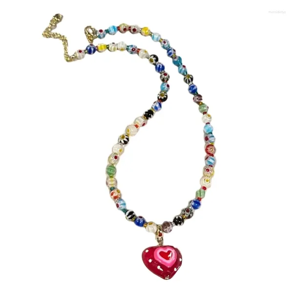 Pendentif Colliers Coloré Graine Perlée Colorée Glaçure Perles Rondes Collier Ajdustable Clavicule Chaîne Pour Femmes Filles À La Main Ras Du Cou