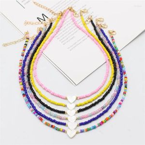 Colliers pendants perles de graines colorées couloir nekklace pour fille printemps d'été amour coeur conception collier bijoux en gros drop