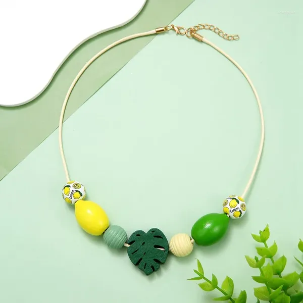 Collares colgantes colorido madera limón fruta flor suéter cadena collar mujer niñas joyería de moda