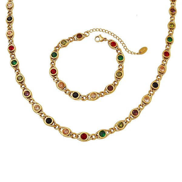 Colliers pendants Colliers de zircon coloré Bracelet Niche Fish Fish Eye Centring Chain Bijoux Set Arey indemdless Gold plaqué accessoires 231212