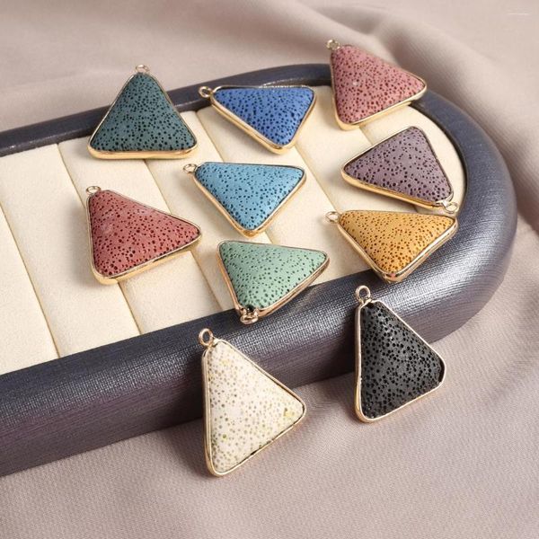 Pendentif Colliers Coloré Triangle Pierre De Lave Roche Volcanique Placage D'or Charmes Pour Faire DIY Collier Accessoires 33x30x8mm