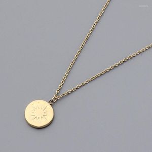 Pendentif Colliers Concave Surface Convexe 14K Or Vintage Coin Collier Pour Femmes En Acier Inoxydable Plaqué Or Étoile Femme Chaîne Bijoux