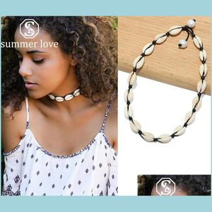 Collares pendientes Conch Seashell Pulsera Joyería de las mujeres Summer Beach Shell Gargantilla Cuerda bohemia Cowrie Beaded Necklace Handm Lulubaby Dh1Bd