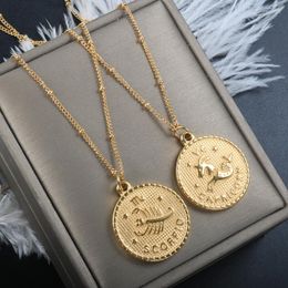 Colliers pendants Constellation Collier ￠ double face Douze ￩toiles Luck Zodiac Titanium Steel Choker Cast Jewelry Gift Prendant