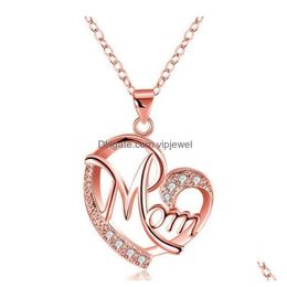 Pendentif Colliers Contraste Couleur Cristal Coeur Maman Collier Diamant Mode Amour Bijoux Fête Des Mères Cadeau Drop Delivery Pendentifs Dhztq