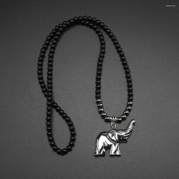 Collares pendientes Cool Black 6mm Beads Hematite Elephant Collar largo Joyería hecha a mano para hombres y mujeres