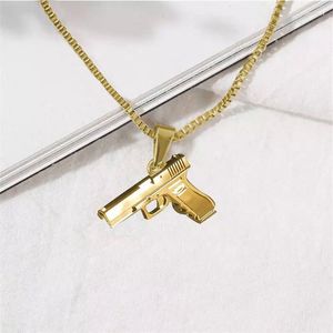 Pendentif Colliers Cool Noir Or Argent Couleur En Forme De Pistolet Pendentifs Collier Pour Femmes Hommes Armée Style Partie Longue Chaîne Punk Bijoux