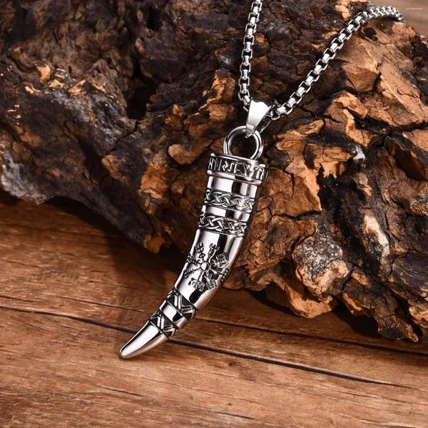 Pendentif Colliers Cool Punk Viking Corne Pour Hommes Étanche En Acier Inoxydable Nordique Noeuds Celtiques Boussole Collier Amulette Cadeaux