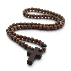 Pendentif Colliers Cool Croix en bois Collier de perles pour hommes et femmes Perles Chaîne Bois naturel Accessoires chrétiens