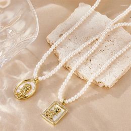 Pendentif Colliers Cuivre Avec CZ Géométrique Coquille Rose Fleur Collier Simulé Perle Chaîne Collier Mujer Accessoires De Fête