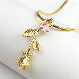 Anhänger Halsketten Kokette Rose Blume Rosa Herz Liebe Kupfer Halskette Für Frauen Edelstahl Gold Farbe Ästhetische Kette Schmuck