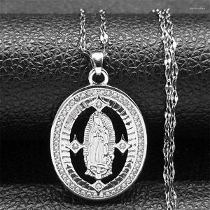 Colliers pendants Coquette Virgin Mary Copper Zircon Medal Collier pour femmes hommes en acier inoxydable Color Silver Notre-Dame Guadalupe bijoux