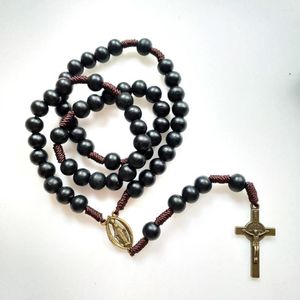 Pendentif Colliers CottvoCatholic Black Wood Perles Chaîne Bronze Couleur St.Benoît Exorcisme Médaille Crucifix Croix Rosaire Collier Chaplet