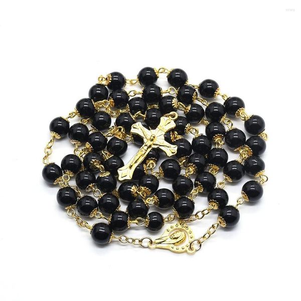 Pendentif Colliers CottvoCatholic Or Couleur Vierge Marie Médaille Crucifix Croix Chapelet Collier Noir Perlé Chaîne Prière Chapelet Bijoux