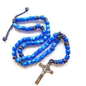 Hanger Kettingen CottvoExorcism Sint-Benedictus Katholieke Kruisbeeld Kruis Handgemaakte Gevlochten Blauwe Kralen Ketting Rozenkrans Ketting Gebed Chaplet