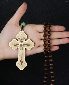 Hanger Kettingen CottvoReligieuze St. Nichola Cross Oosters-Orthodoxe Kruisiging Hout Gebed Kralen Ketting Sieraden Ophangingen Gift