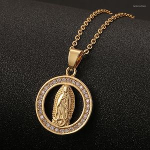 Hanger kettingen Cottvovirgin Mary ketting goud vergulde koper ingelegde zirkon stenen nek ketens vrouwen mannen katholieke sieraden cadeau