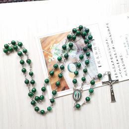 Hanger kettingen Cottvovirgin Mary Onze -Lady Medal Gebed Chaplet Malachiet Green Stone kralenketen Kruisje Kruisroskrans ketting sieraden