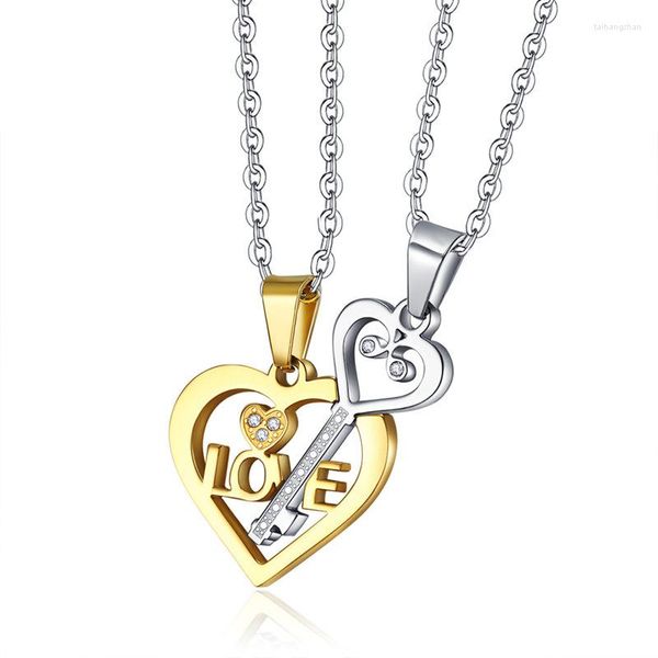 Pendentif Colliers Couple Collier 2 pcs Clé Coeur Puzzle Love You Double Couleur Amis Famille Amoureux Bijoux Cadeau