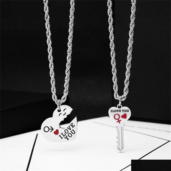 Pendentif Colliers Couple Collier Coeur Clé Médaillon Papa Maman T'aime Épissage Amis Famille Amoureux Bijoux Cadeau Drop Delivery Pendentif Dhiru