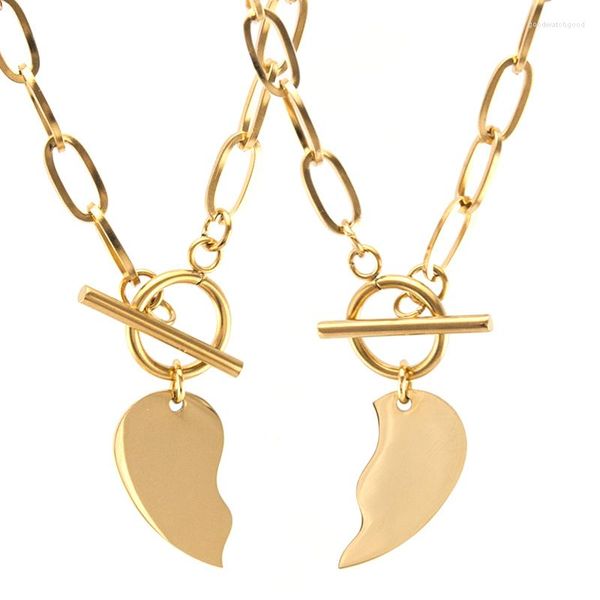 Collares pendientes Pareja Par Collar Para Mujeres Amante Corazón Dividido Joyería de Acero Inoxidable Cadena de Cuello Gargantilla Collar Regalo de Buena Calidad