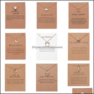 Colliers pendants CR Jewelry Arrivée Collier dogéré avec carte-cadeau Elephant Pearl Love Wings Cross Key Zodiac Sign Compass Lotus Pe othi3