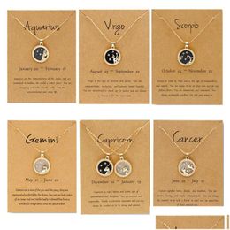 Pendentif Colliers Cr Bijoux Nouveauté Collier Dogeared Coin Clavicule Chaîne Pull Or Jour Et Nuit 12 Constellations Dhgarden DH68M