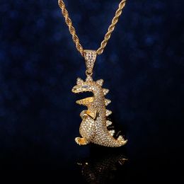 Colliers pendentifs Creative Cartoon Dinosaur Iced Out Cumbic Zircon Collier Cool Hip Hop Jewelry Gift for Men Party 2812