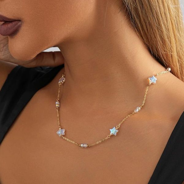 Collares colgantes Collar de estrella de piedra de cristal creativo para mujer Moda Versátil Damas Fiesta de cumpleaños Regalo Joyería Venta al por mayor Ventas directas