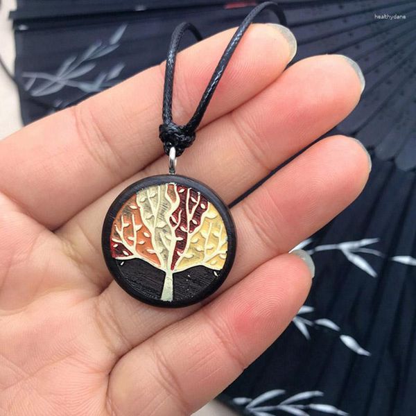 Pendentif Colliers Créatif Cerf Lotus Forêt Arbre En Bois Noir Collier Ornement Femmes Cadeau Tendance Bijoux De Mode Japonais Corée À La Main